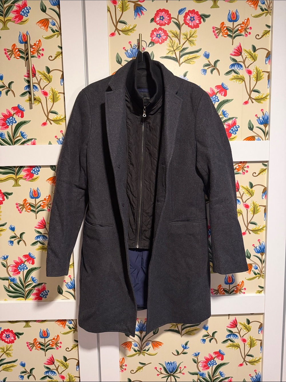 Banana Republic Men's Charcoal Gray Pea Coat with Quilted Liner